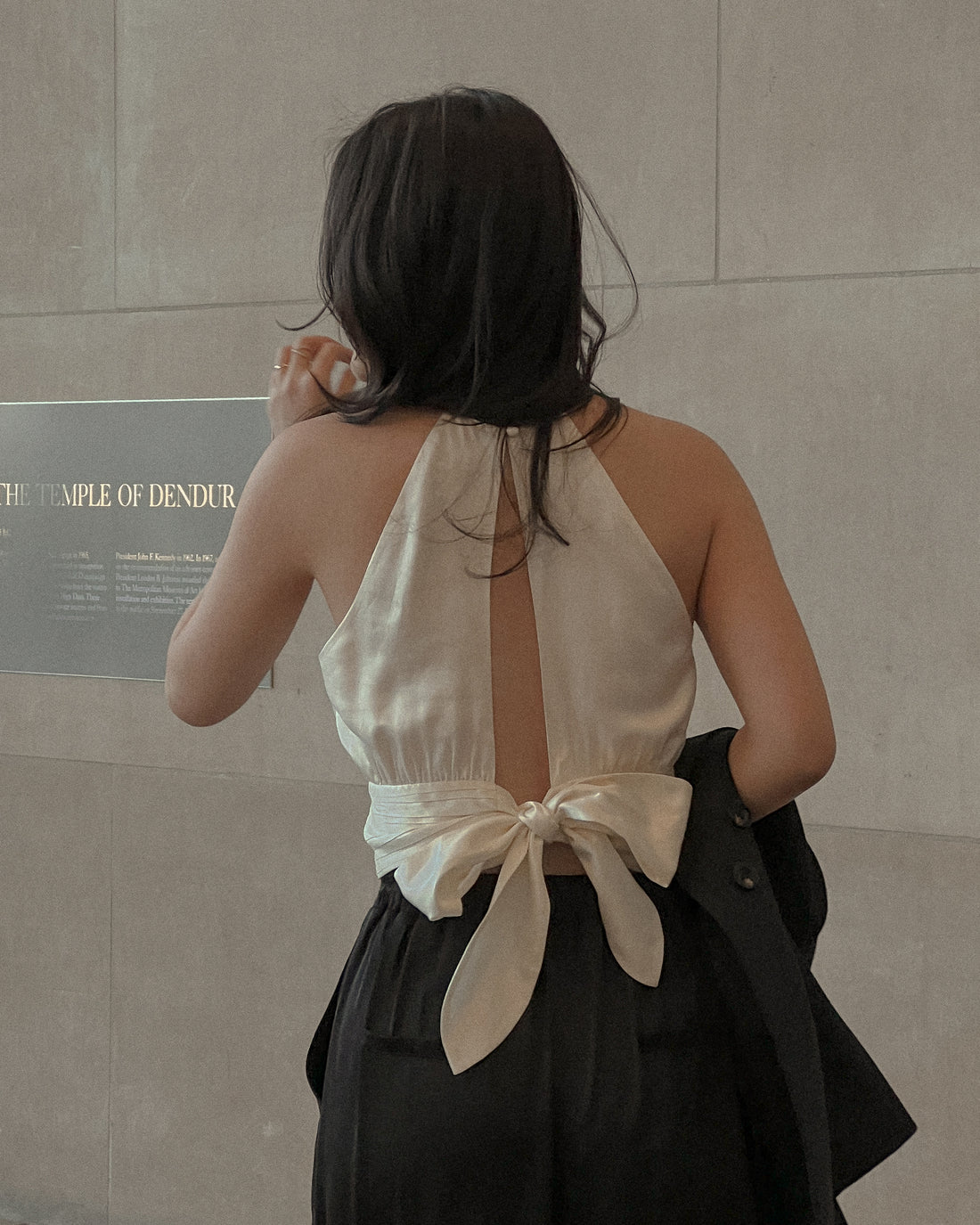 RIBBON SATIN TOP - IVORY - Little Puffy