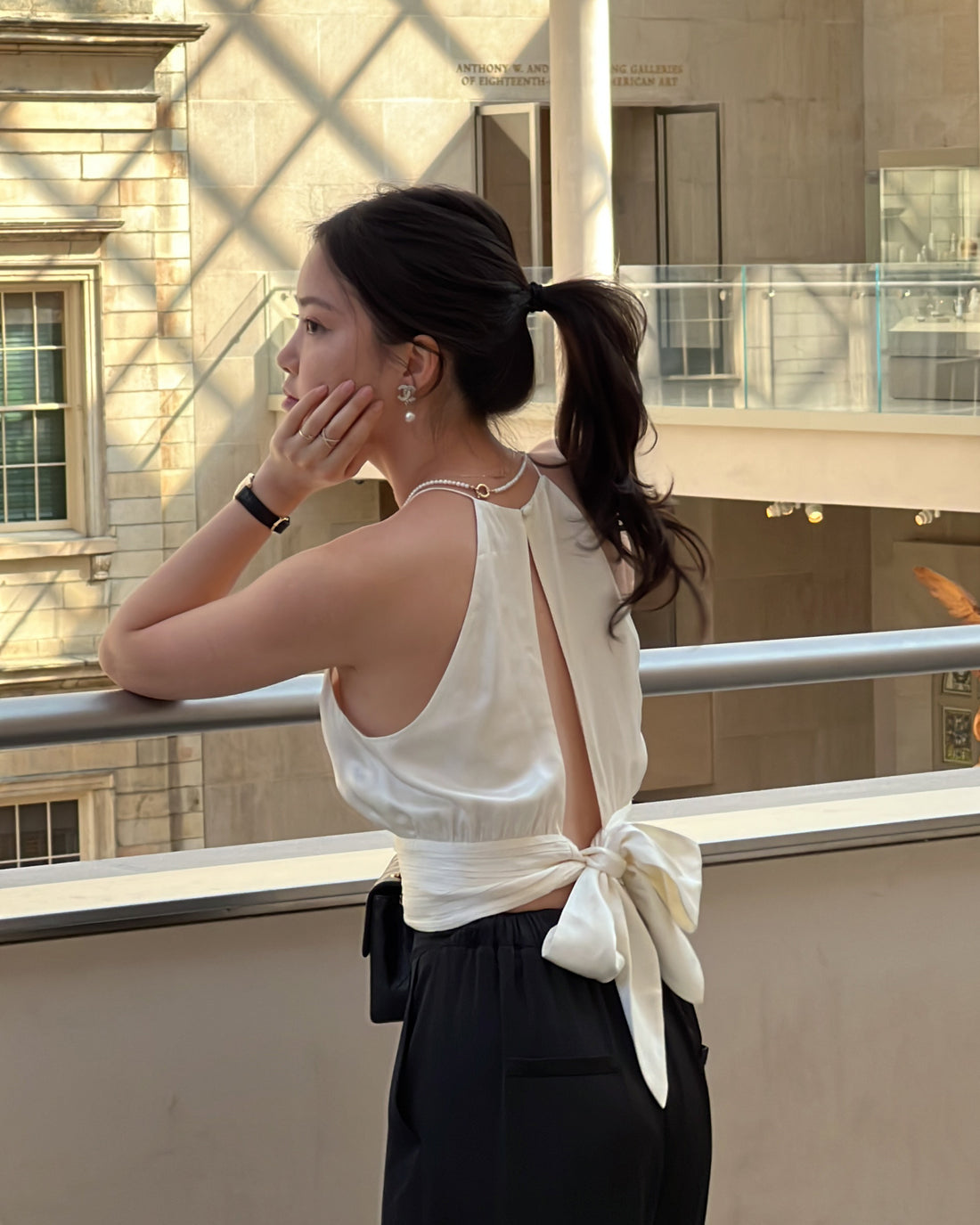 RIBBON SATIN TOP - IVORY - Little Puffy
