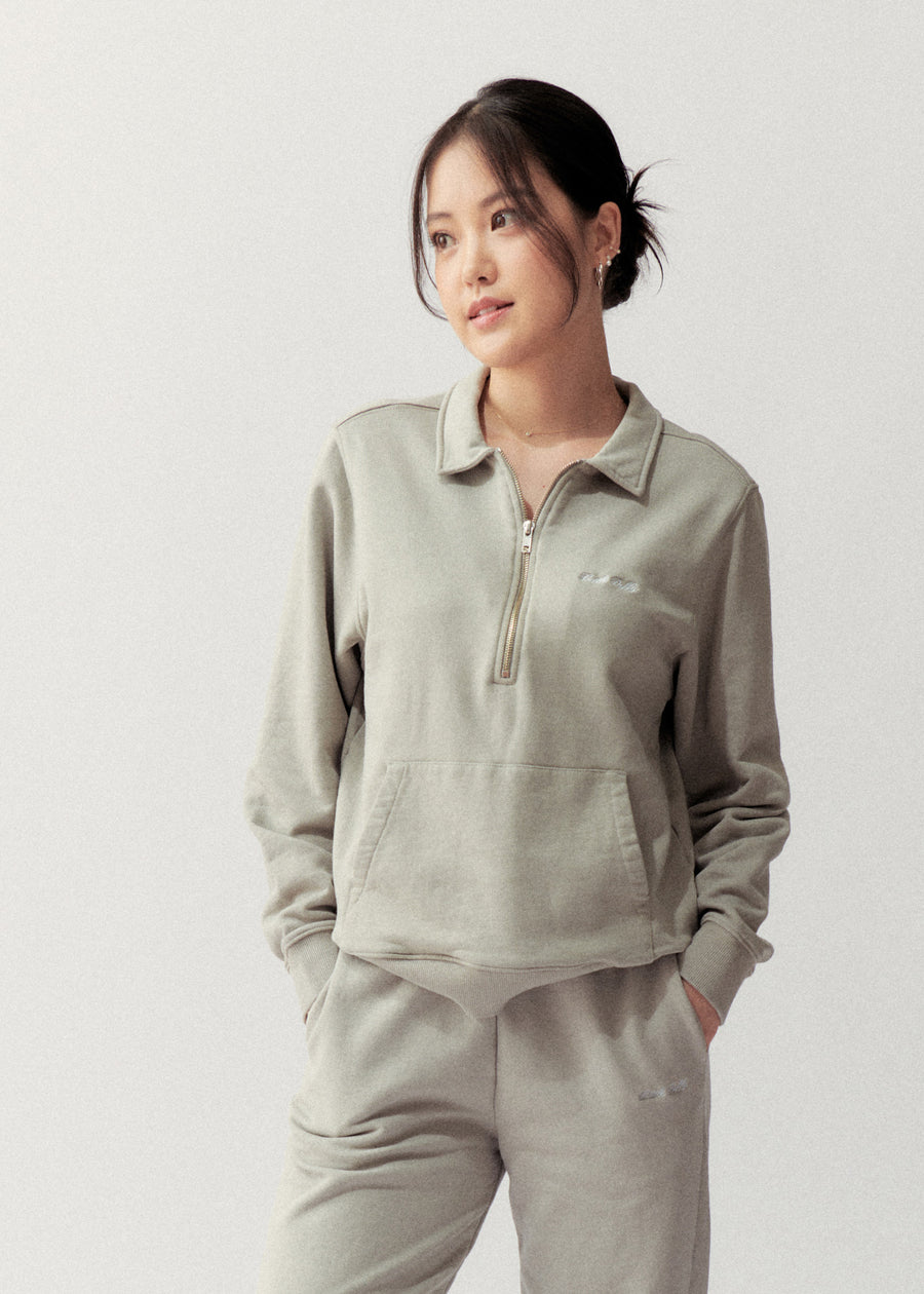 CORE QUARTER ZIP PULLOVER - STONE - Little Puffy