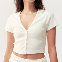 BUTTON TOP - CREAM - Little Puffy