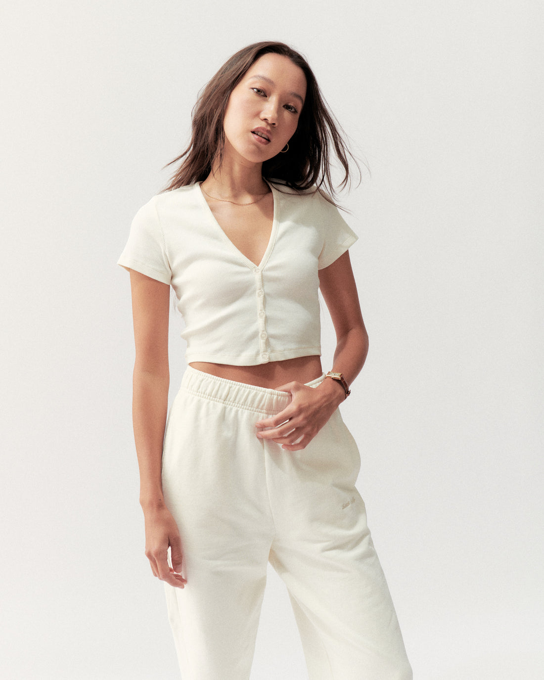 BUTTON TOP - CREAM - Little Puffy