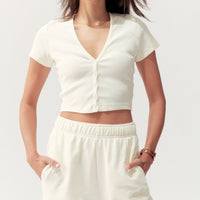 BUTTON TOP - CREAM - Little Puffy