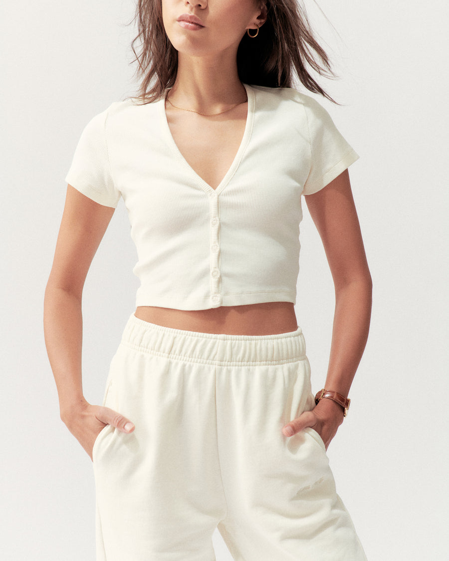 BUTTON TOP - CREAM - Little Puffy