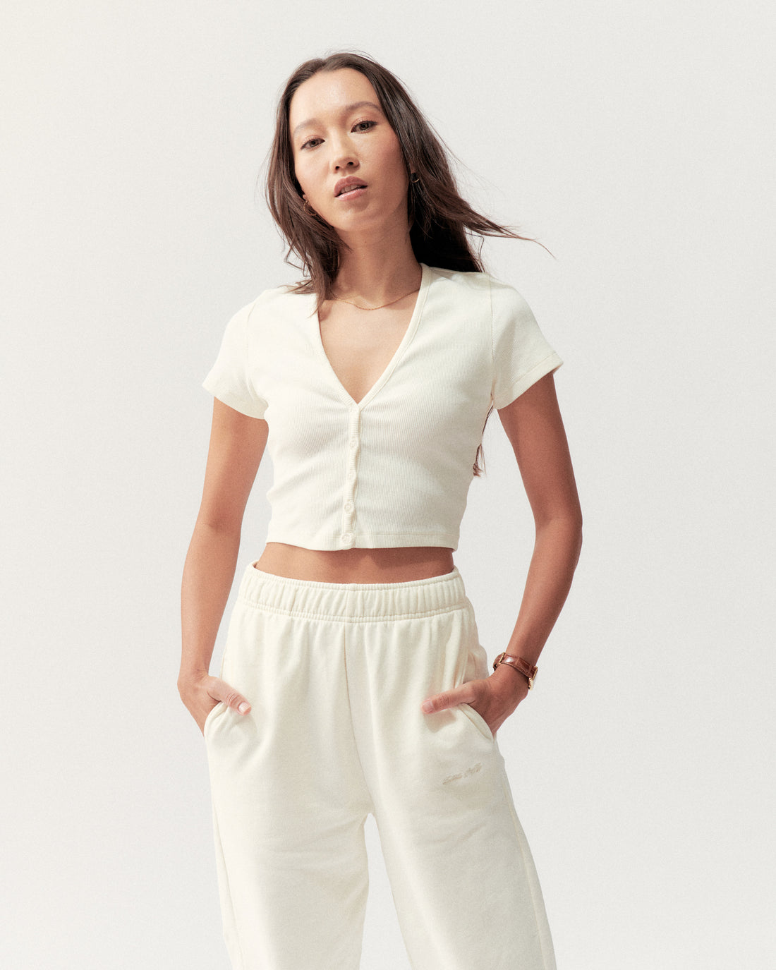 BUTTON TOP - CREAM - Little Puffy