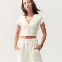 BUTTON TOP - CREAM - Little Puffy