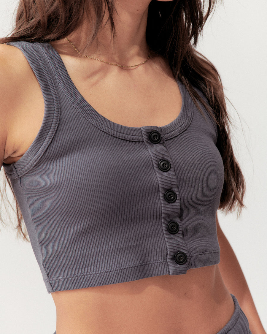 BUTTON TANK - VINTAGE BLACK - Little Puffy