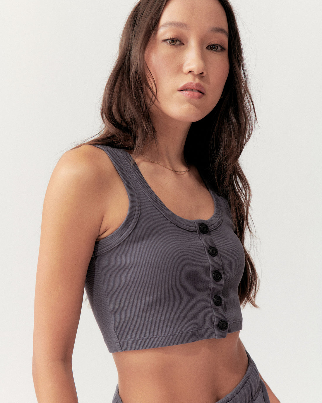 BUTTON TANK - VINTAGE BLACK - Little Puffy