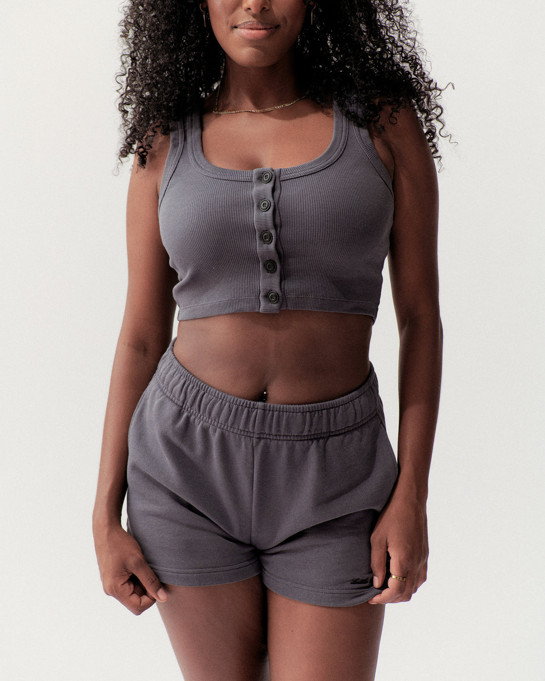 BUTTON TANK - VINTAGE BLACK - Little Puffy