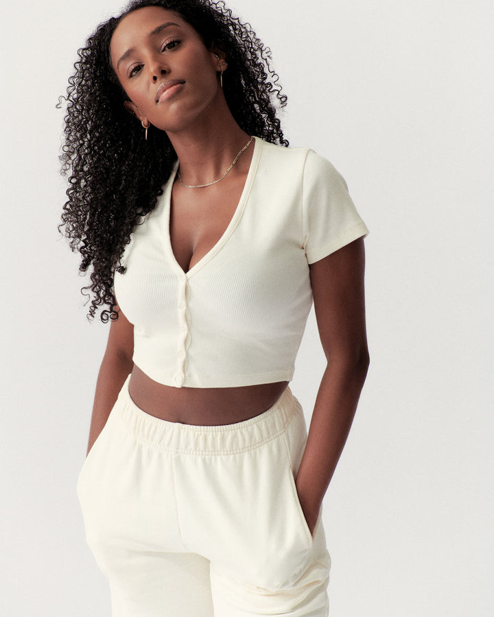BUTTON TOP - CREAM - Little Puffy